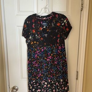Anthropologie Maeve Black Dress with Multicolor Floral Design